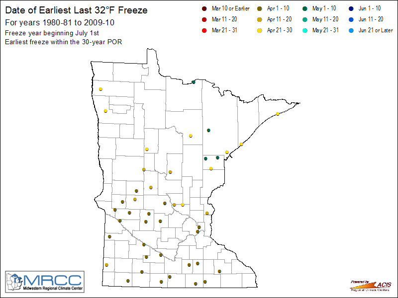 Earliest Last Freeze - 32 Degrees