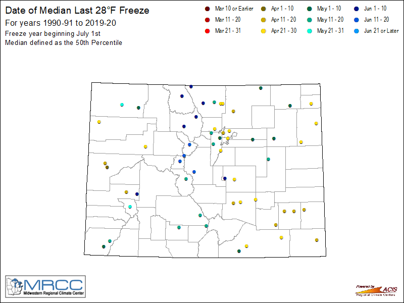Median Freeze Map - 28 Degrees Point