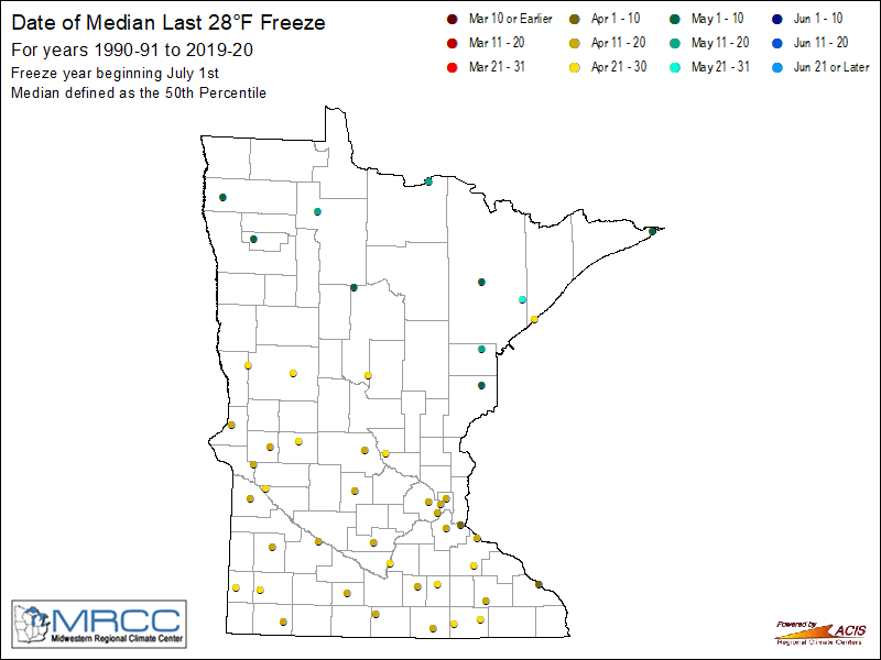 Median Freeze Map - 28 Degrees Point