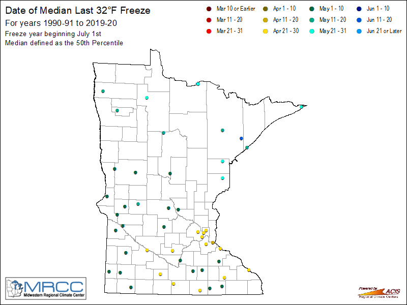 Median Freeze Map - 32 Degrees Point