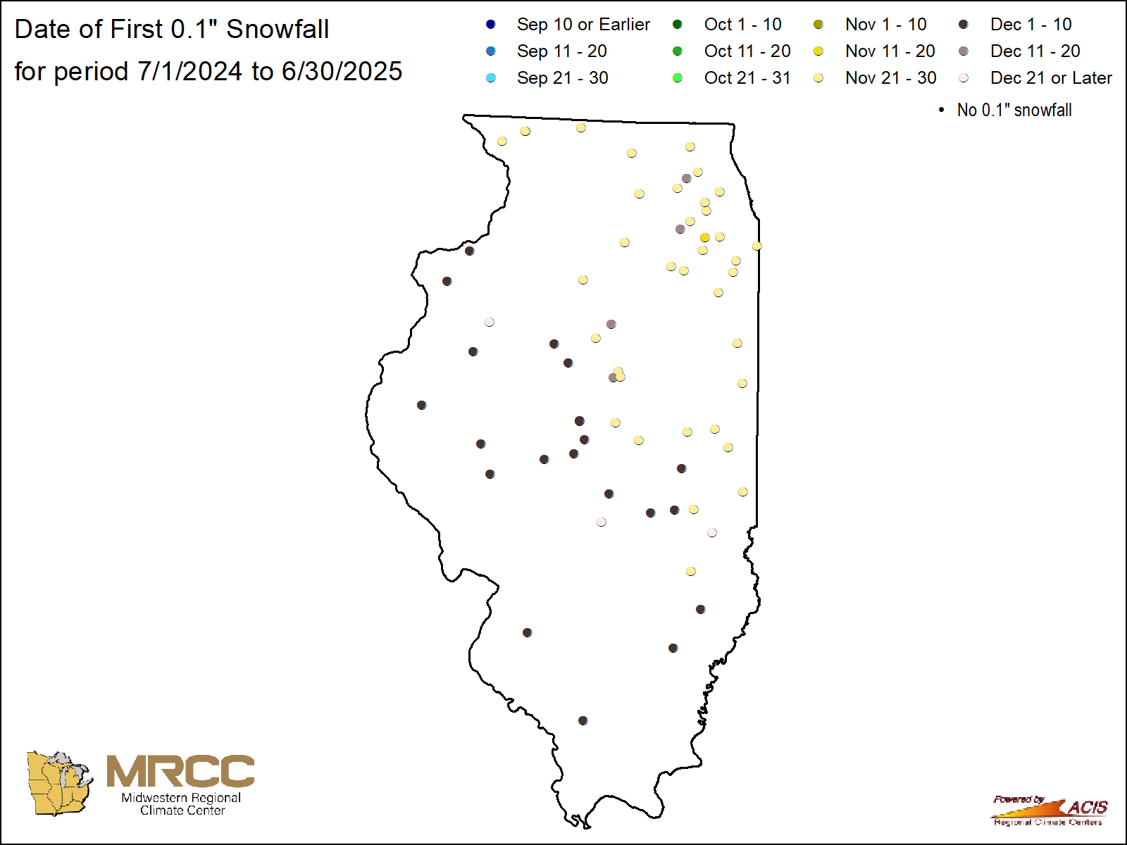 Date of first 0.1" snowfall map: Illinois