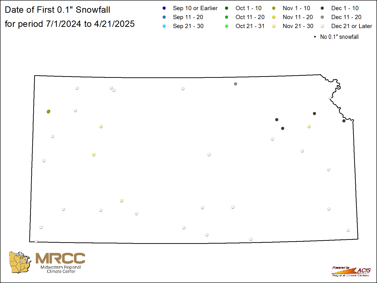 Date of first 0.1" snowfall map: Kansas