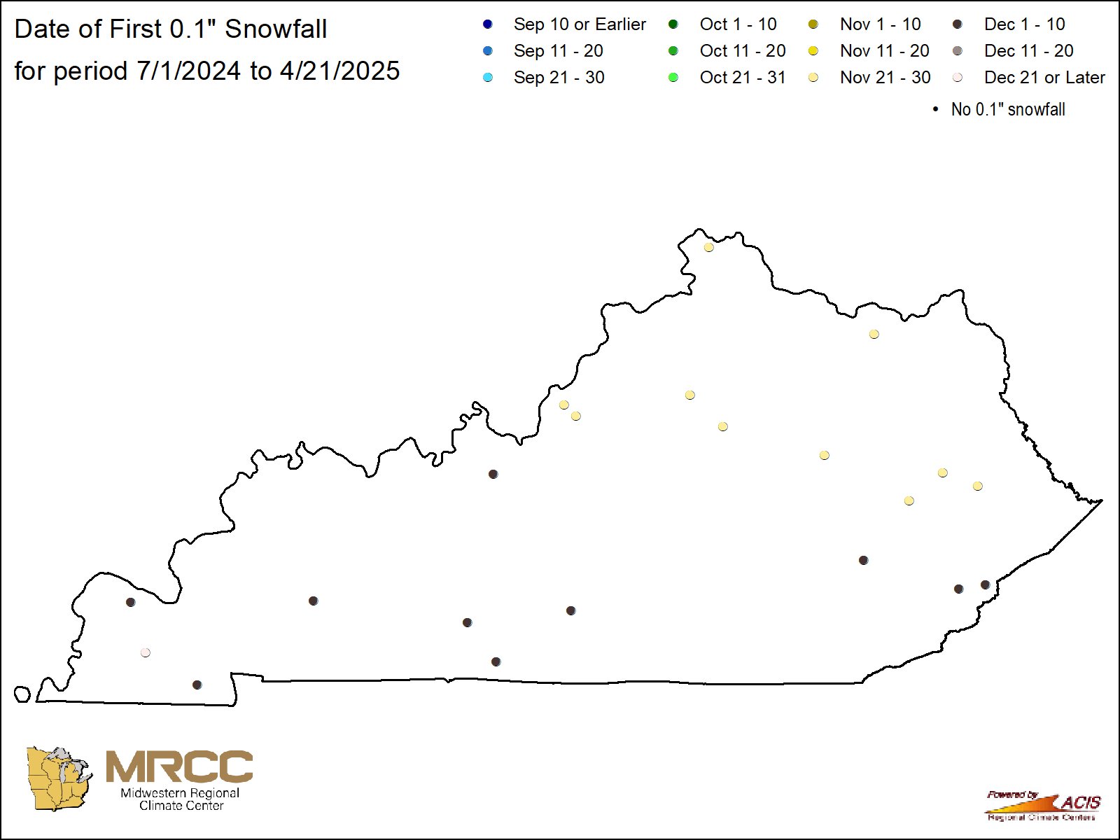 Date of first 0.1" snowfall map: Kentucky
