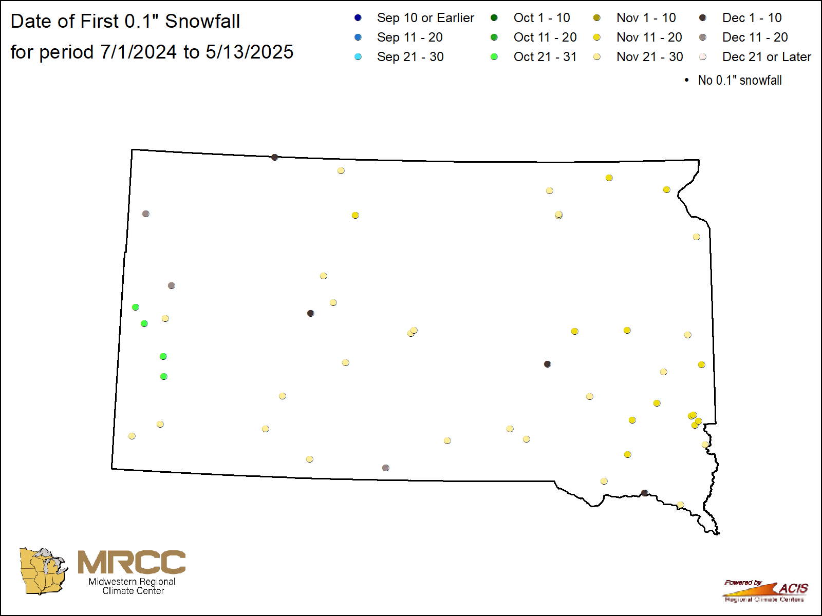 Date of first 0.1" snowfall map: South Dakota