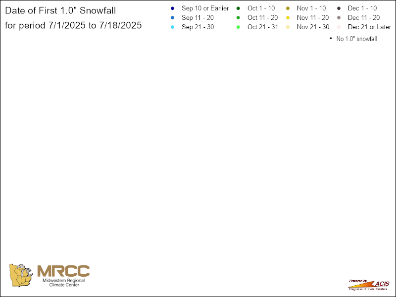 Date of first 1.0" snowfall Map: Indiana