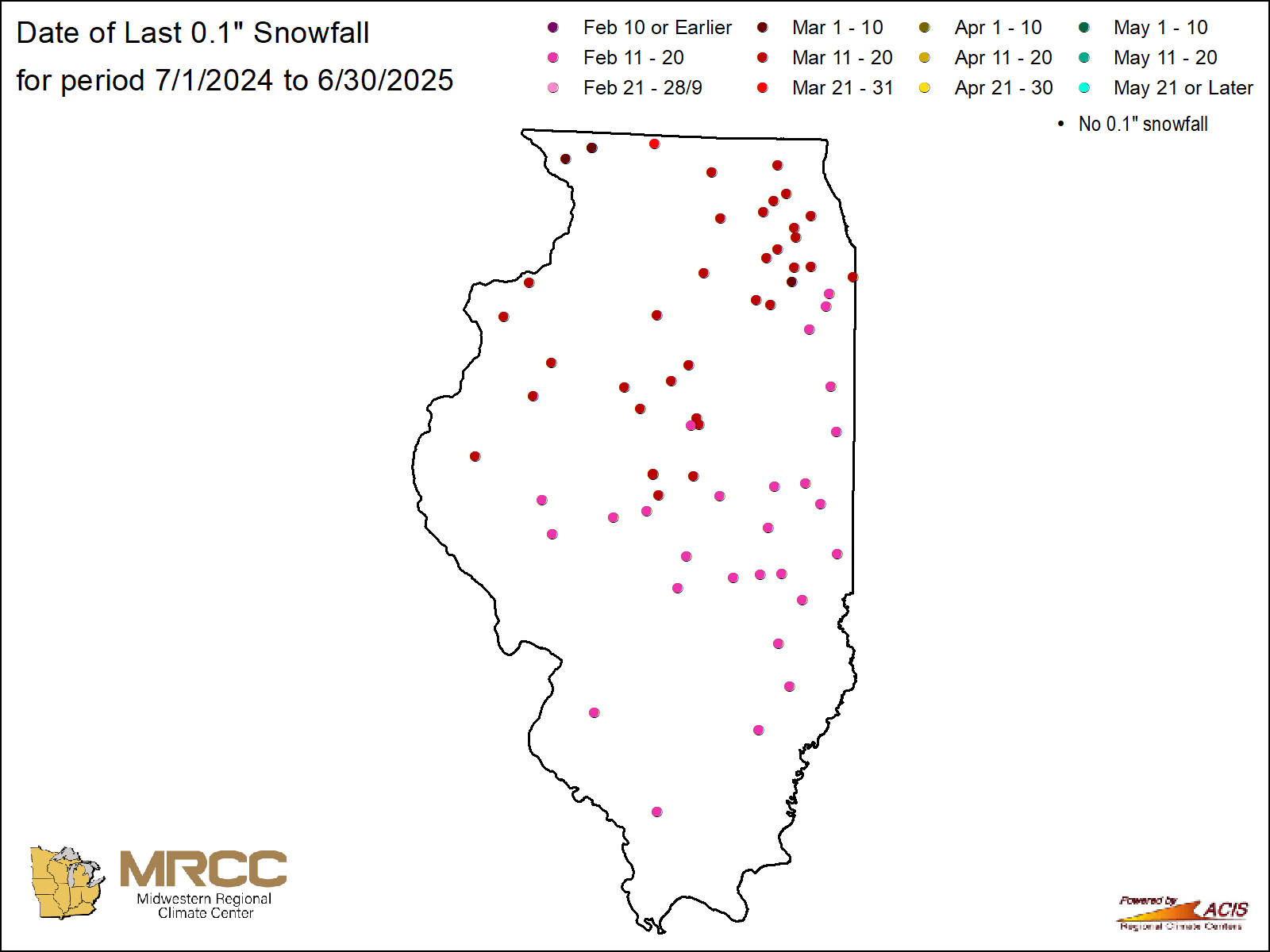 Date of last 0.1" snowfall map: Illinois