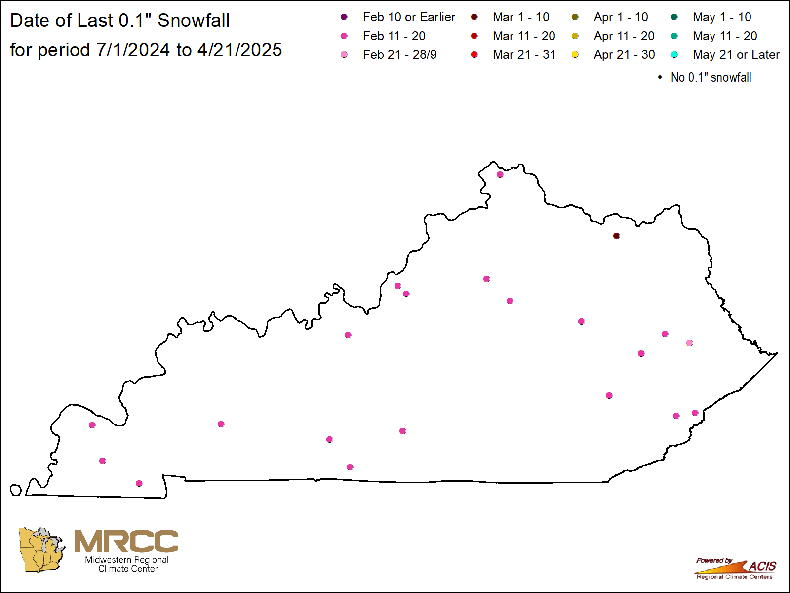 Date of last 0.1" snowfall map: Kentucky