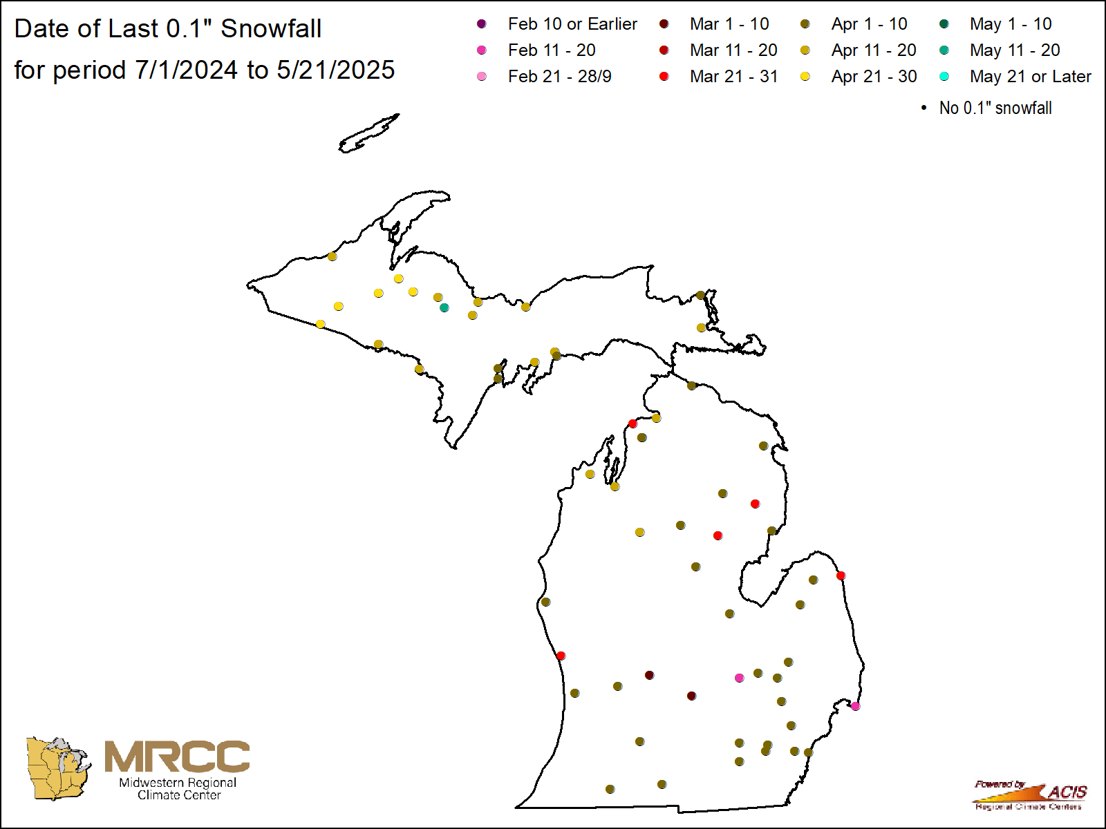 Date of last 0.1" snowfall map: Michigan