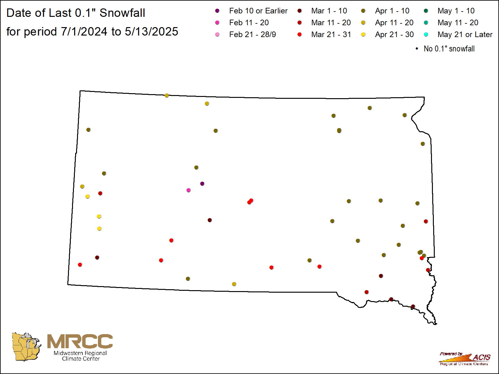 Date of last 0.1" snowfall map: South Dakota