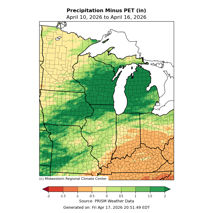 Observed precipitation minus potential evapotranspiration map.