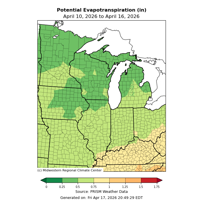 Observed potential evapotranspiration map for the previous 7 days.