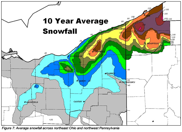 Average snowfall NE Ohio and NW Pennsylvania