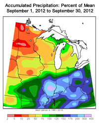 September Precipitation Percentage in the Midwest
