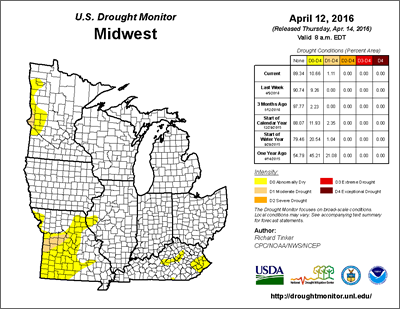 Midwest Drought Monitor of April 12, 2016