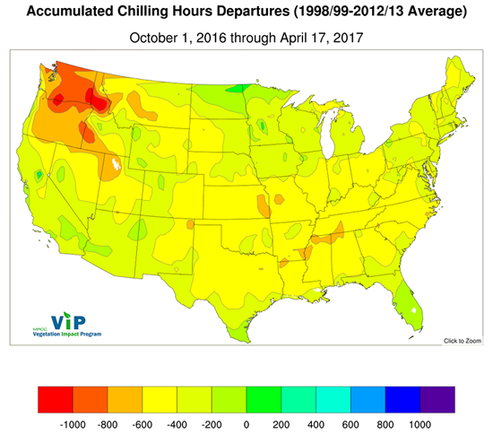 Accumulated Chilling Hour departures map