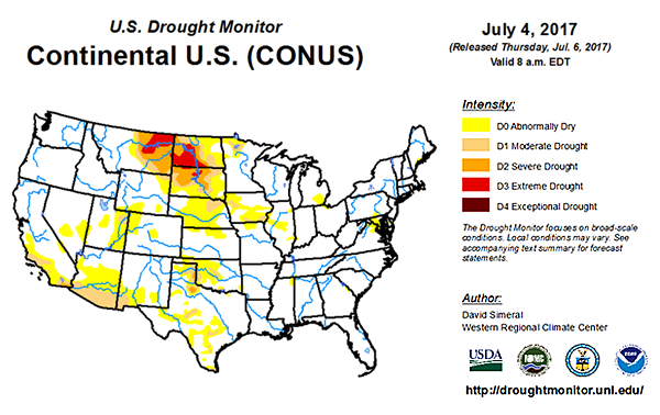 Figure 1: U.S. Drought Monitor from July 4, 2017