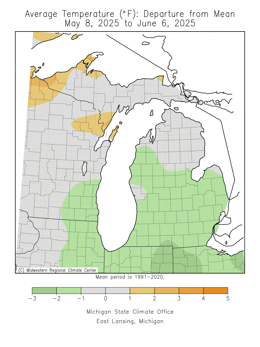 30 Day Temperature Departure from Mean