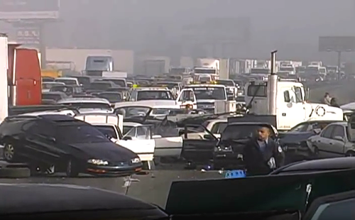 200-car accident due to dense fog near Long Beach, CA - Date unknown - via YouTube