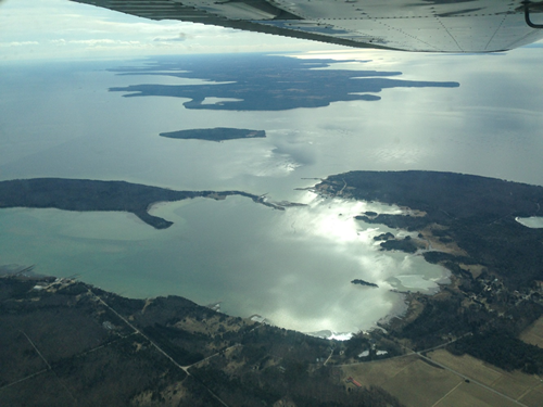 Aerial photo of Death's Door passage in Lake Michigan