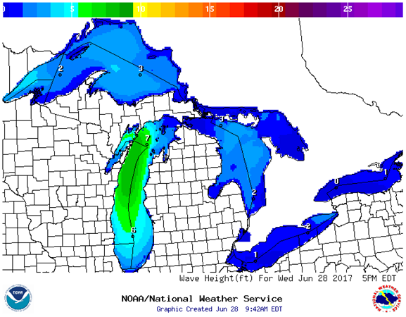 Wave Height forecast graphic from NWS Great Lakes Portal