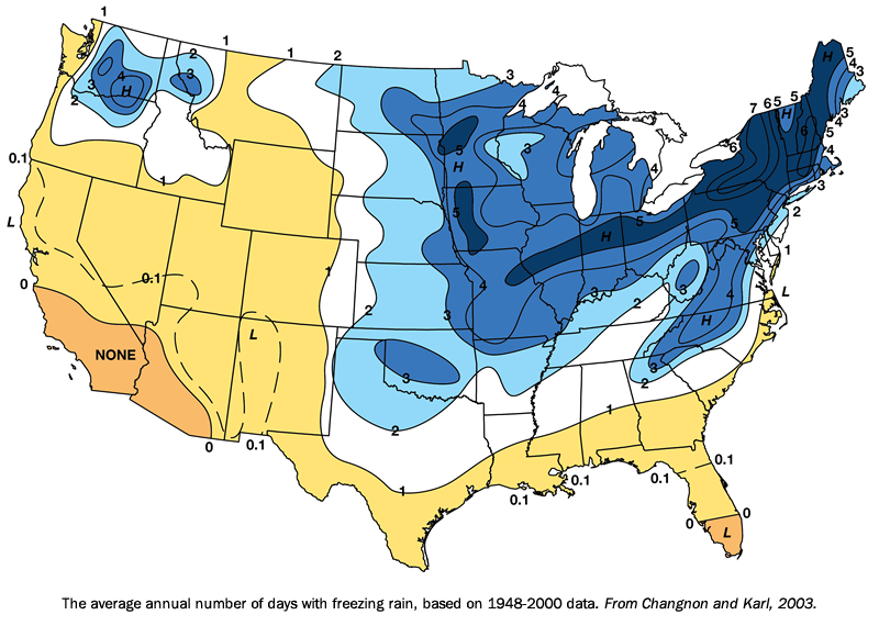 Fig. 2 - Average number of days with freezing rain