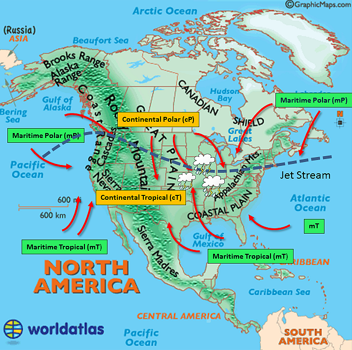 Airmass collision across North America and the United States