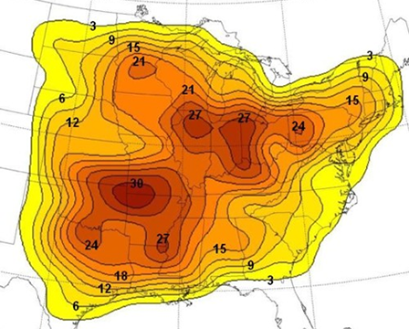 Approximate frequency of derechos