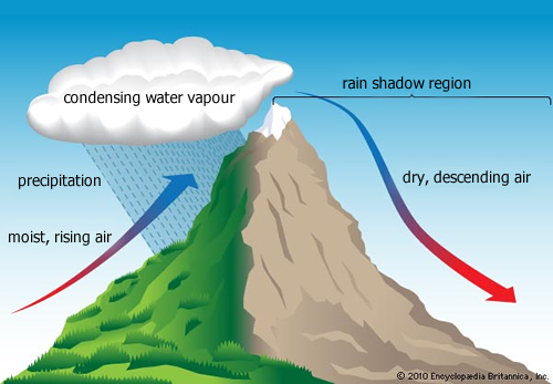 Example of warm, moist airmass running into a mountain barrier