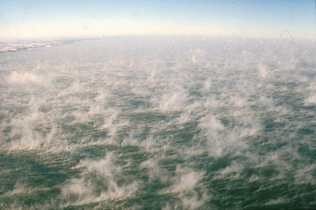 Steam fog over Lake Michigan in January