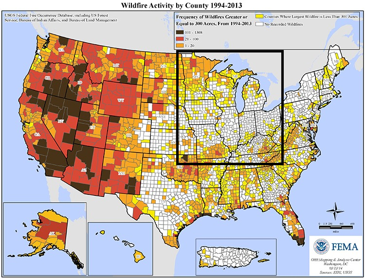 Wildfire Activity by County 1994-2013