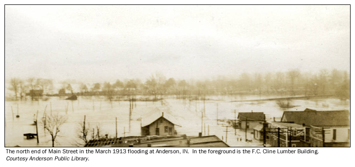 Main Street is submerged in Anderson, Indiana during the 1913 Flood
