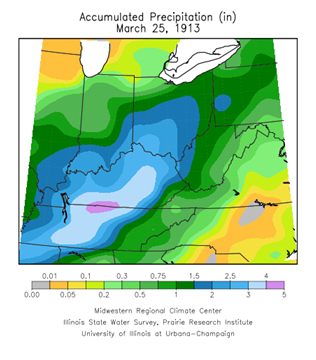 Accumulated Precip in the Midwest - March 25, 1913