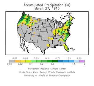 Accumulated Precip in the US - March 27, 1913