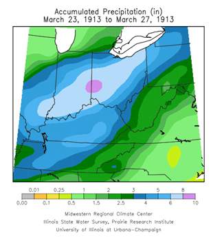 Accumulated Precip in the Midwest - March 23-27, 1913