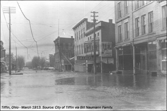 Flooded street in Tiffin, OH